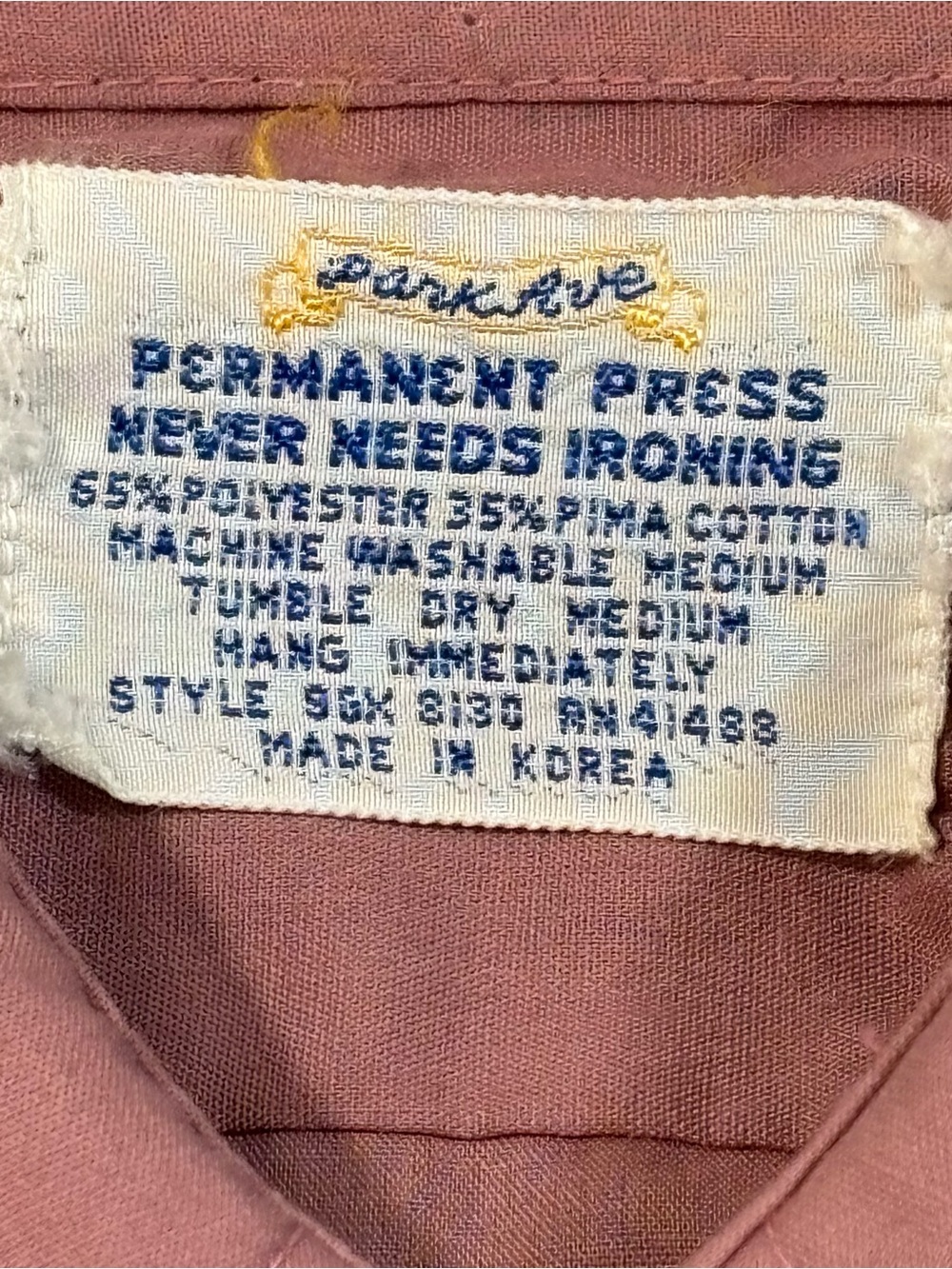 VTG 60s 70s Permanent Press Button up Collared Shirt Park Ave Salmon Pink 16 1/2 - Picture 6 of 13